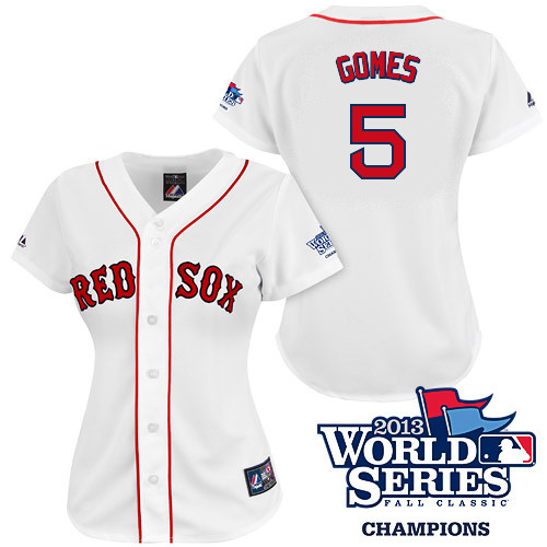 Jonny Gomes #5 mlb Jersey-Boston Red Sox Women's Authentic 2013 World Series Champions Home White Baseball Jersey